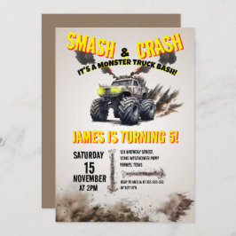 Invitación Partido de cumpleaños del Monstruo SMASH y CRASH M