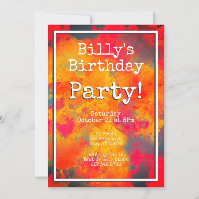 Invitación Partido de Cumpleaños del Naranja Amarillo Moderno (Anverso)