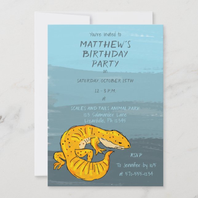 Invitación Partido de Cumpleaños del naranja Gecko Lizard (Anverso)