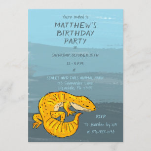 Invitación Partido de Cumpleaños del naranja Gecko Lizard