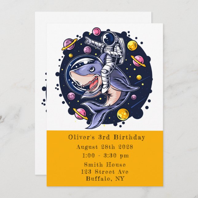 Invitación Partido de cumpleaños del niño astronauta del Tibu (Anverso / Reverso)