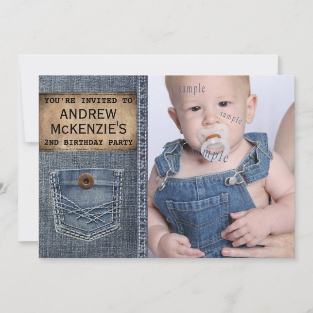 Invitación Partido de cumpleaños del niño del país Denim Jean (Anverso)
