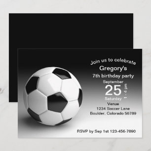 Invitación Partido de cumpleaños del partido de fútbol Black,