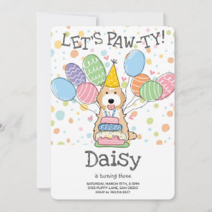 Invitación Partido de Cumpleaños del Perro Cavapoo Blanco Apr
