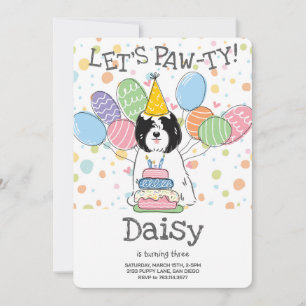 Invitación Partido de cumpleaños del perro del Tibetano Blanc
