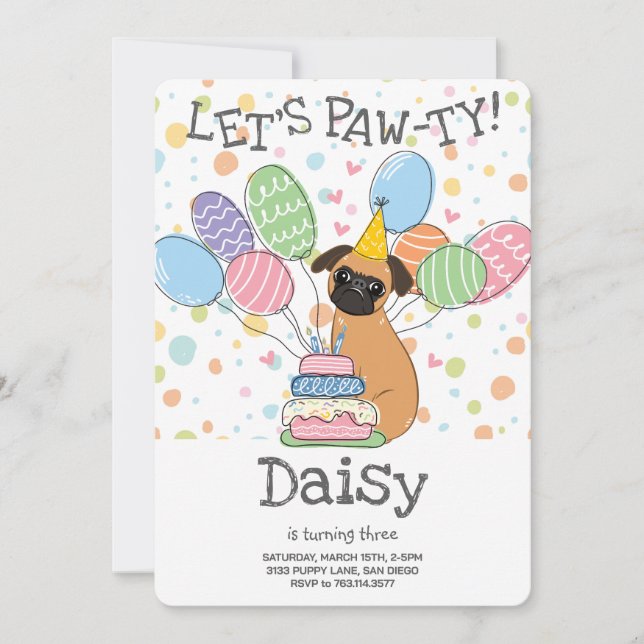 Invitación Partido de cumpleaños del perro Griffon de Brusela (Anverso)