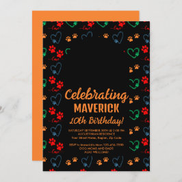 Invitación Partido de cumpleaños del perro Naranja negro pers