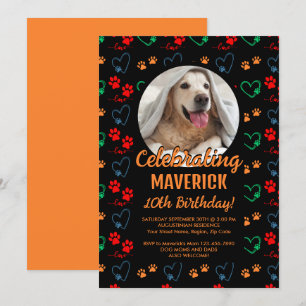 Invitación Partido de cumpleaños del perro Naranja negro pers