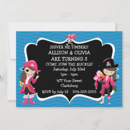 Invitación Partido de cumpleaños del pirata de Chicas gemelos
