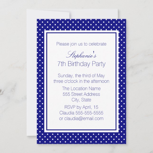 Invitación Partido de cumpleaños del Punto de Polka Blanco y  (Anverso)