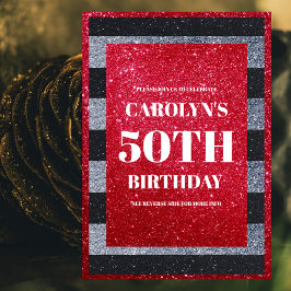 Invitación Partido de Cumpleaños del Purpurina Blanco Rojo Ne