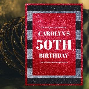 Invitación Partido de Cumpleaños del Purpurina Blanco Rojo Ne