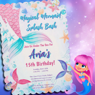 Invitación Partido de cumpleaños del Purpurina de la cola de 