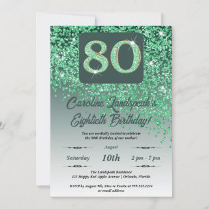 Invitación Partido de Cumpleaños del Purpurina Verde que cae 