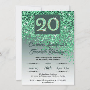 Invitación Partido de Cumpleaños del Purpurina Verde que cae