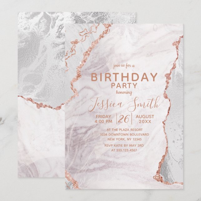 Invitación Partido de Cumpleaños del Relieve metalizado de Má (Anverso / Reverso)