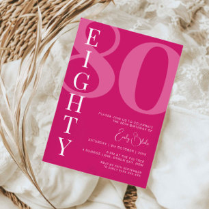 Invitación Partido de Cumpleaños del Rosa minimalista Ochenta