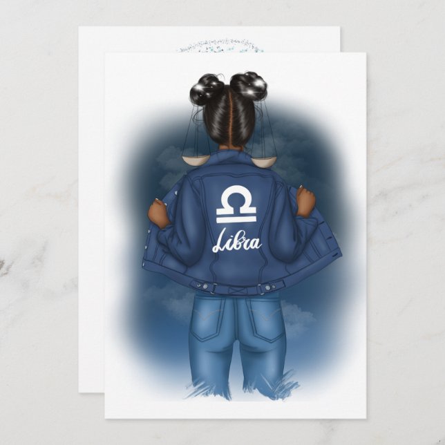Invitación Partido de Cumpleaños del Rótulo Libra Zodiac Afri (Anverso / Reverso)
