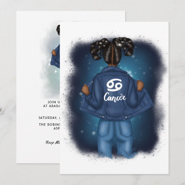 Invitación Partido de Cumpleaños del Rótulo Zodiac del Cáncer (Anverso / Reverso)