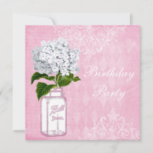 Invitación Partido de Cumpleaños del Shabby Rosa Chic Jar & H
