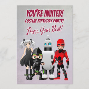 Invitación Partido de cumpleaños del tema de cosplay con pers