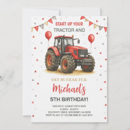 Invitación Partido de Cumpleaños del Tractor Rojo