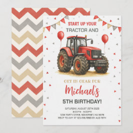 Invitación Partido de Cumpleaños del Tractor Rojo