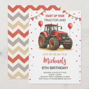 Invitación Partido de Cumpleaños del Tractor Rojo