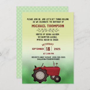 Invitación Partido de Cumpleaños del Tractor Rojo