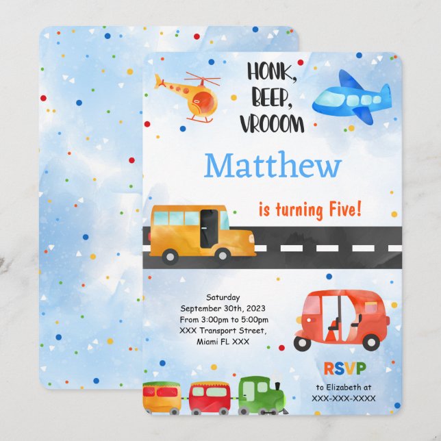 Invitación Partido de Cumpleaños del Transporte (Anverso / Reverso)