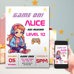 Invitación Partido de cumpleaños del videojuego chicas