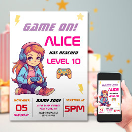 Invitación Partido de cumpleaños del videojuego chicas