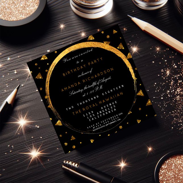Invitación Partido de cumpleaños del Vip Geométrico del Purpu (Golden Glitter Geometric Vip Birthday Party Invitation)