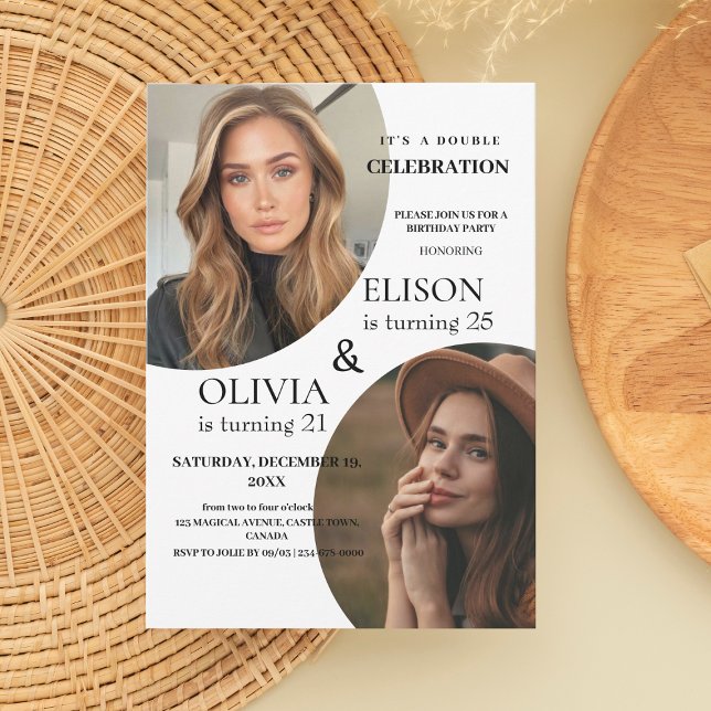 Invitación Partido de cumpleaños doble blanco y negro moderno (Subido por el creador)