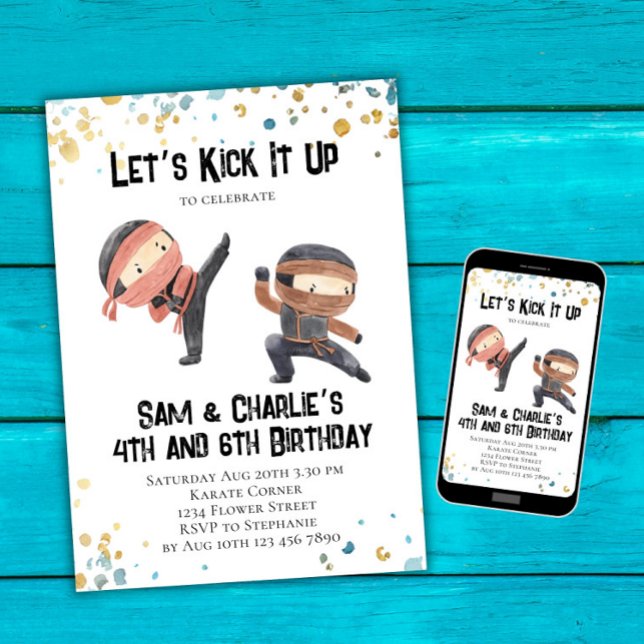 Invitación Partido de Cumpleaños Doble de los Hermanos Ninja (Subido por el creador)