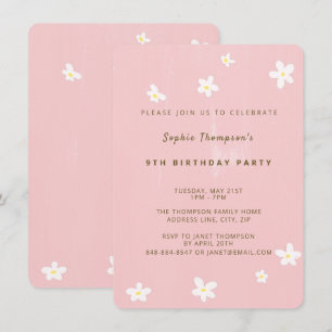 Invitación Partido de Cumpleaños Dusty Rosa Cute Daisies Chic