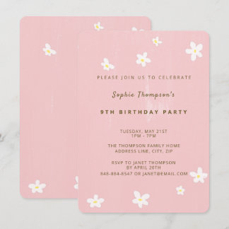 Invitación Partido de Cumpleaños Dusty Rosa Cute Daisies Chic