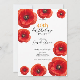 Invitación Partido de cumpleaños floral de la amapola roja mo
