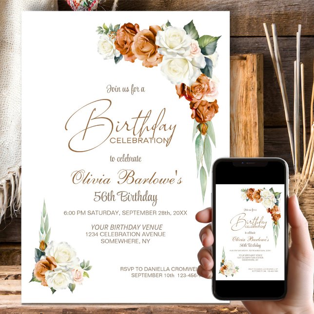 Invitación Partido de cumpleaños floral de la Rosa Blanca, Na (Subido por el creador)
