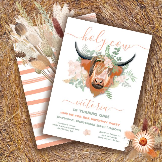 Invitación Partido de Cumpleaños Floral de la Vaca Santa de H (Subido por el creador)