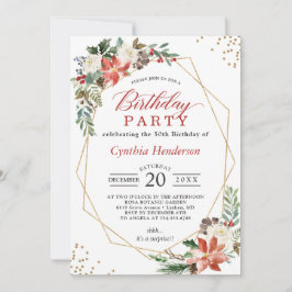Invitación Partido de cumpleaños floral de Poinsettia Roja na