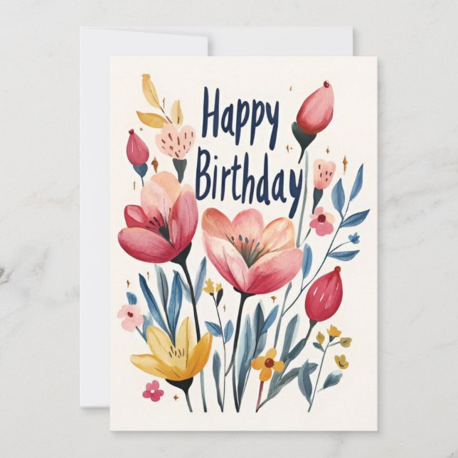 Invitación Partido de cumpleaños floral ilustrado (Anverso)