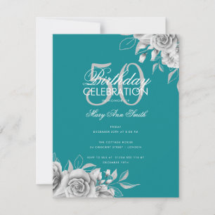 Invitación Partido de cumpleaños floral presupuestal Plata Ve