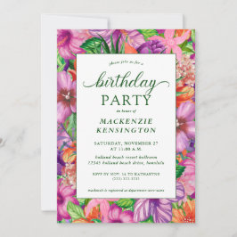 Invitación Partido de cumpleaños floral tropical verde modern