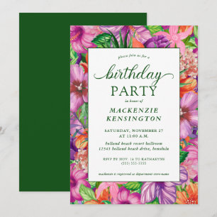 Invitación Partido de cumpleaños floral tropical verde modern