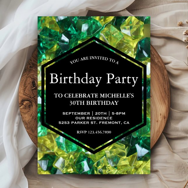 Invitación Partido de cumpleaños "Gemstones" verde amarillo m (Subido por el creador)