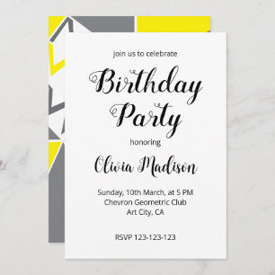 Invitación Partido de cumpleaños geométrico de Yellow Grey Ch
