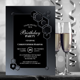 Invitación Partido de cumpleaños geométrico negro gris