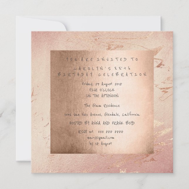 Invitación Partido de Cumpleaños Glam Pink Powder Gold Rubor (Anverso)