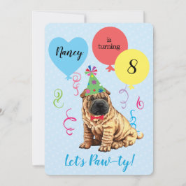 Invitación Partido de Cumpleaños Globos Shar-Pei Chino